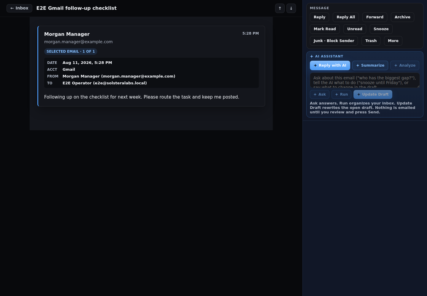 Inbox One full thread reader and message actions