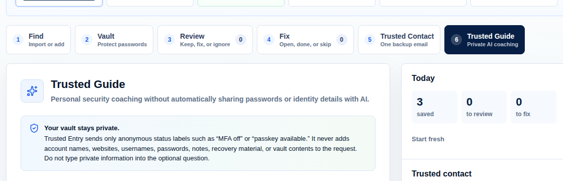 Trusted Guide privacy explanation and coaching modes
